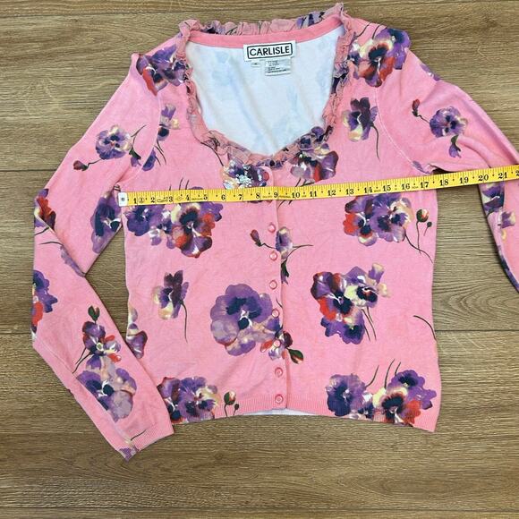 CARLISLE‎ Cardigan Sweater Pink Floral Sparkle Women’s Size M - Picture 7 of 8